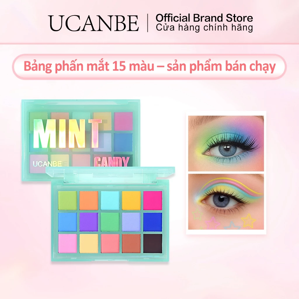 Bảng phấn mắt UCANBE Mint Candy Bright Shimmer Matte Pressed Pigment - 15 sắc thái