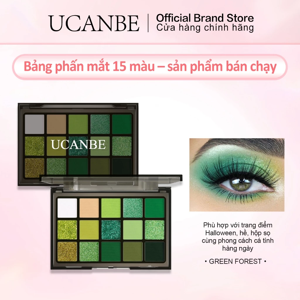 Bảng trang điểm phấn mắt xanh UCANBE, 15 màu sáng màu xanh đậm lấp lánh mờ kim loại lấp lánh phấn mắt lấp lánh, Bộ Pallet vôi ngọc lục bảo rừng cho các bữa tiệc Cosplay Giáng sinh Halloween