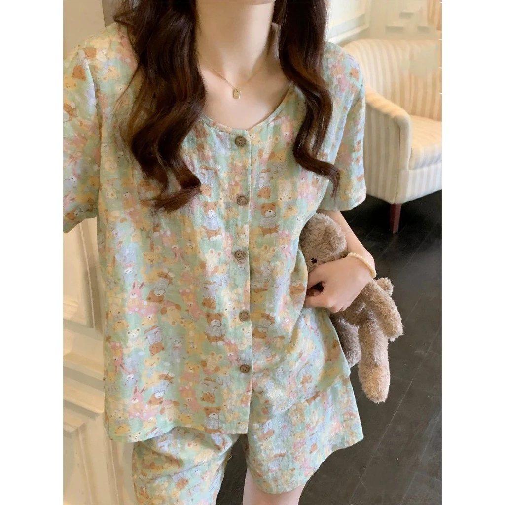 Bộ đồ ngủ hoạt hình dễ thương dành cho nữ quần short ngắn tay
