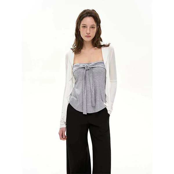 [Seeyou studio] Áo cardigan dệt kim chống nắng thông thường kiểu phòng chờ + ống không dây buộc chi tiết tâng bốc hình top5153 + 5153