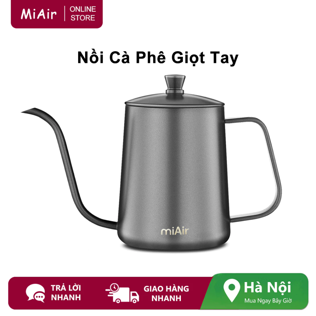 Ấm đun nước cà phê cổ ngỗng Miair 350ml / 600ml, Nồi cà phê nhỏ giọt cầm tay bằng thép không gỉ có vòi dài hẹp