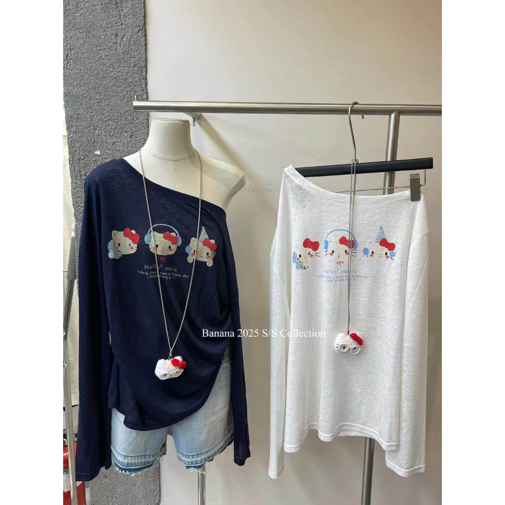 [Seeyou studio] Áo thun dài tay lệch vai thời trang mùa hè mới dành cho nữ, Áo thun chống nắng Top6332