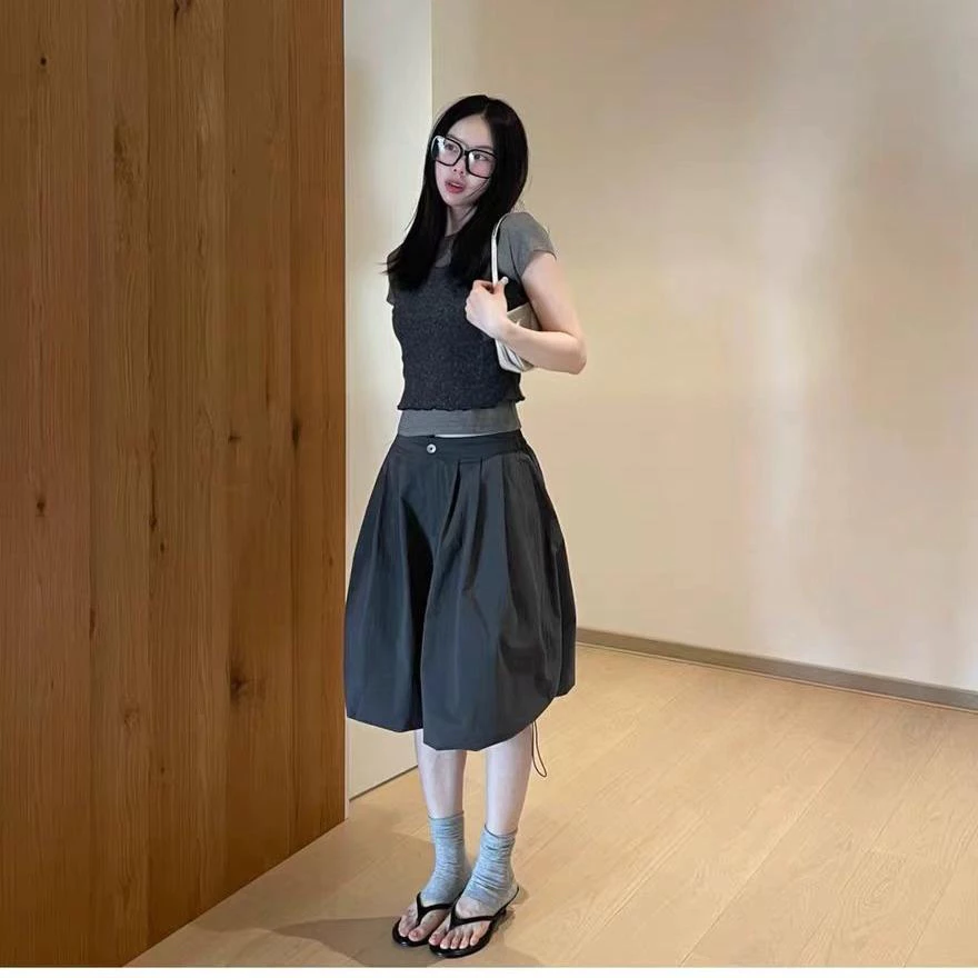 Phụ Nữ Mùa Hè Hàn Quốc Hai Mảnh Trang Phục Chấm Bi Chắc Chắn Slim Áo Thun Hàng Lớp