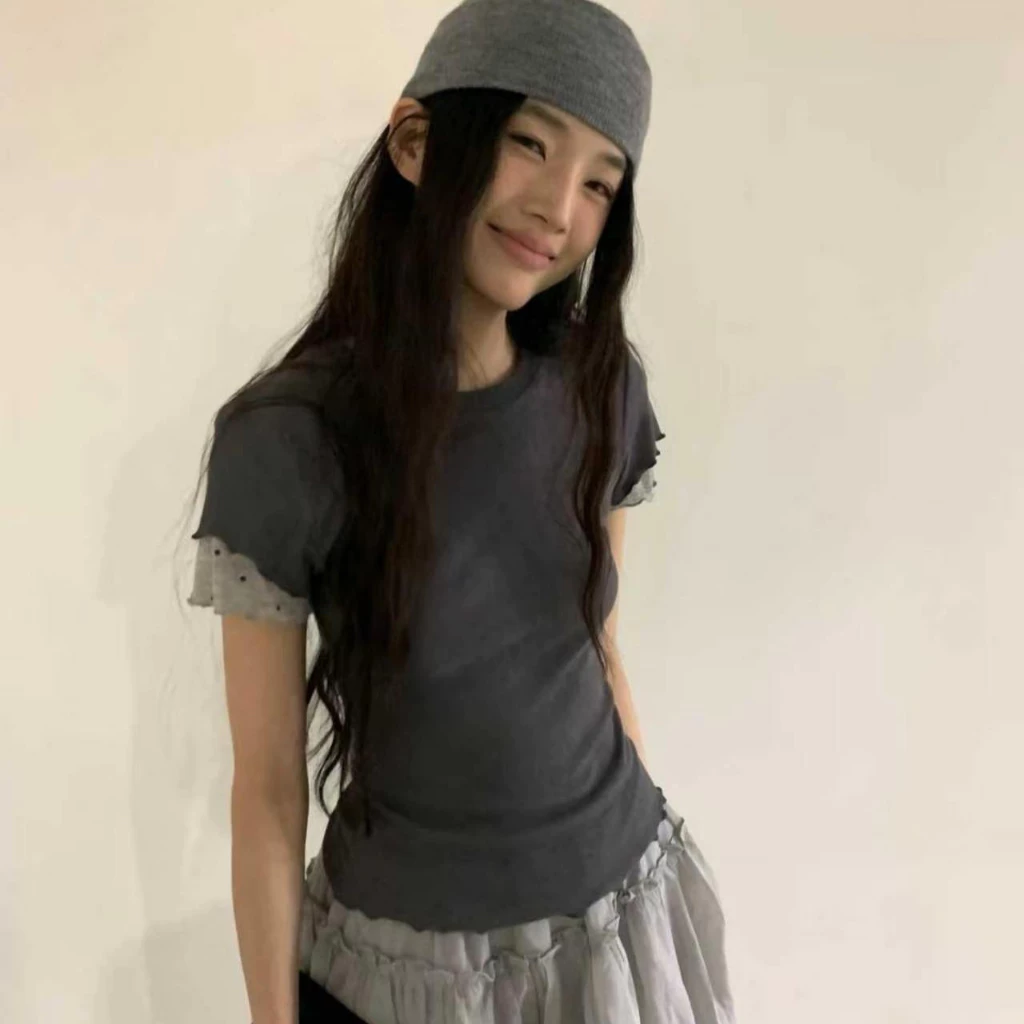 [Seeyou studio] Áo thun nữ hai mảnh chấm bi giả mùa hè Hàn Quốc, dáng rộng thanh lịch tối giản Slim Fit Top6260