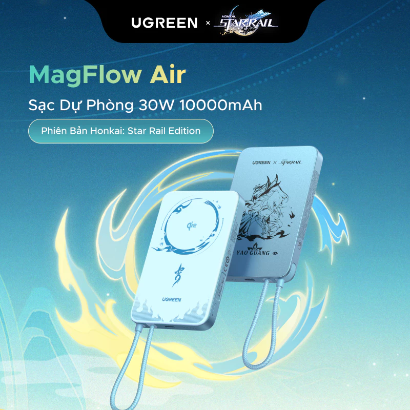 【UGREEN × Honkai: Star Rail】UGREEN 10000mAh 15W Sạc từ tính 30W Max Power Bank Xi măng hai vòng màu xám tương thích với iPhone 17 Series