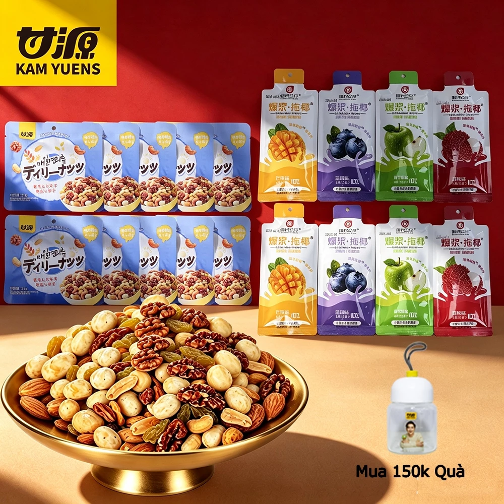 GanYuan 18 gói Snack tổng hợp  hạt dinh dưỡng mix  điều, đậu phộng, óc chó, nho khô, đậu xanh  bánh quy hạt khoai lang sấy giòn thạch hút nước ép trái cây