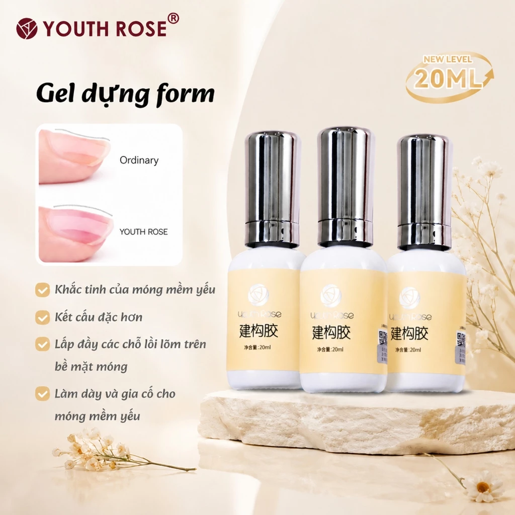 YouthRose Keo Xây Dựng 20ml Bộ 3 Chai Gel Đắp Móng Cứng Cáp Tạo Form Nail Chuyên Nghiệp