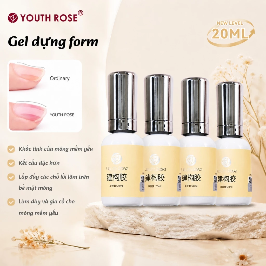 YouthRose Bộ 4 Chai Keo Xây Dựng YouthRose 20ml Gel Nail Đắp Móng Tạo Form Cứng Bền Đẹp