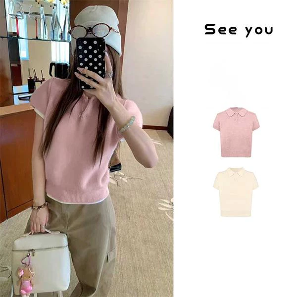 [Seeyou studio] Áo len dệt kim mỏng nguyên khối cắt thường ngày, áo len ngắn tay thông thường Hàn Quốc1831