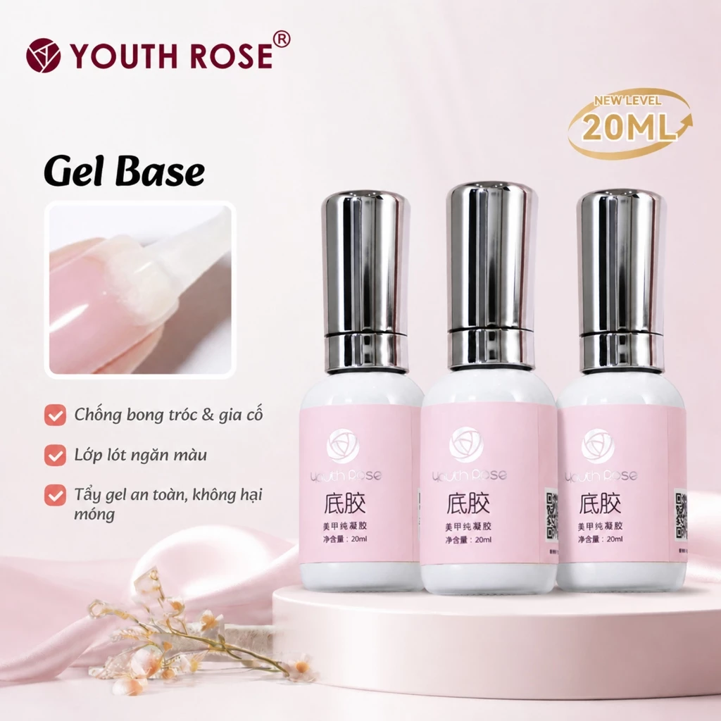 YouthRose Base Gel 20ml Bộ 3 Chai Keo Lót Móng Sơn Gel Chuyên Nghiệp Chống Bong Tróc Bền Màu