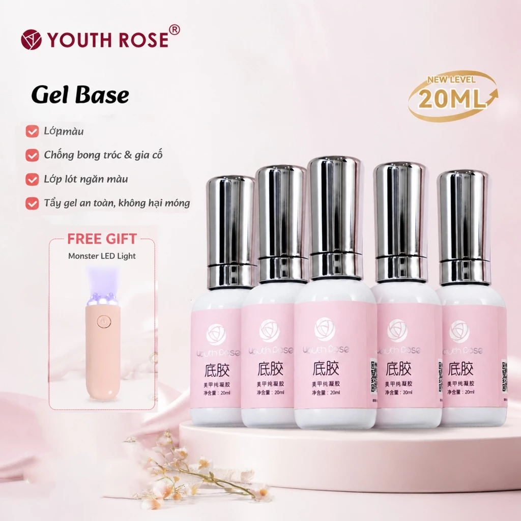 YouthRose 20ml Base Coat Gel 4 Chai Keo Lót Móng Cao Cấp Giữ Màu Lâu, Không Bong Tróc Nail Salon