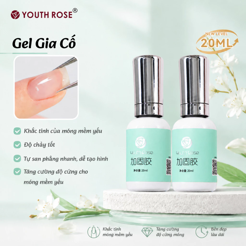 YouthRose Keo Gia Cố 20ml 2 Chai Builder Gel Cứng Móng Chuyên Nghiệp, Giúp Móng Khỏe Bền Đẹp