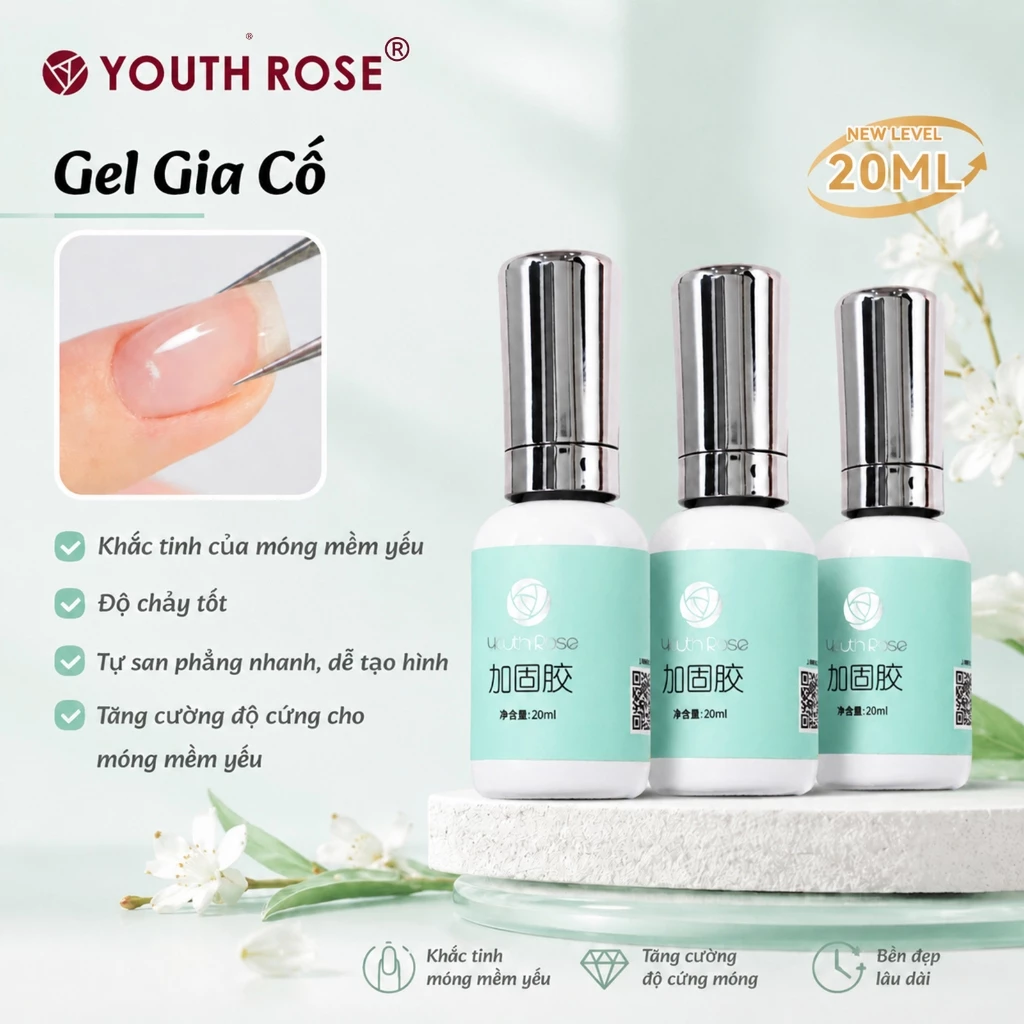 YouthRose Keo Gia Cố 20ml 3 Chai Builder Gel Cứng Móng Chuyên Nghiệp, Giúp Móng Khỏe Bền Đẹp