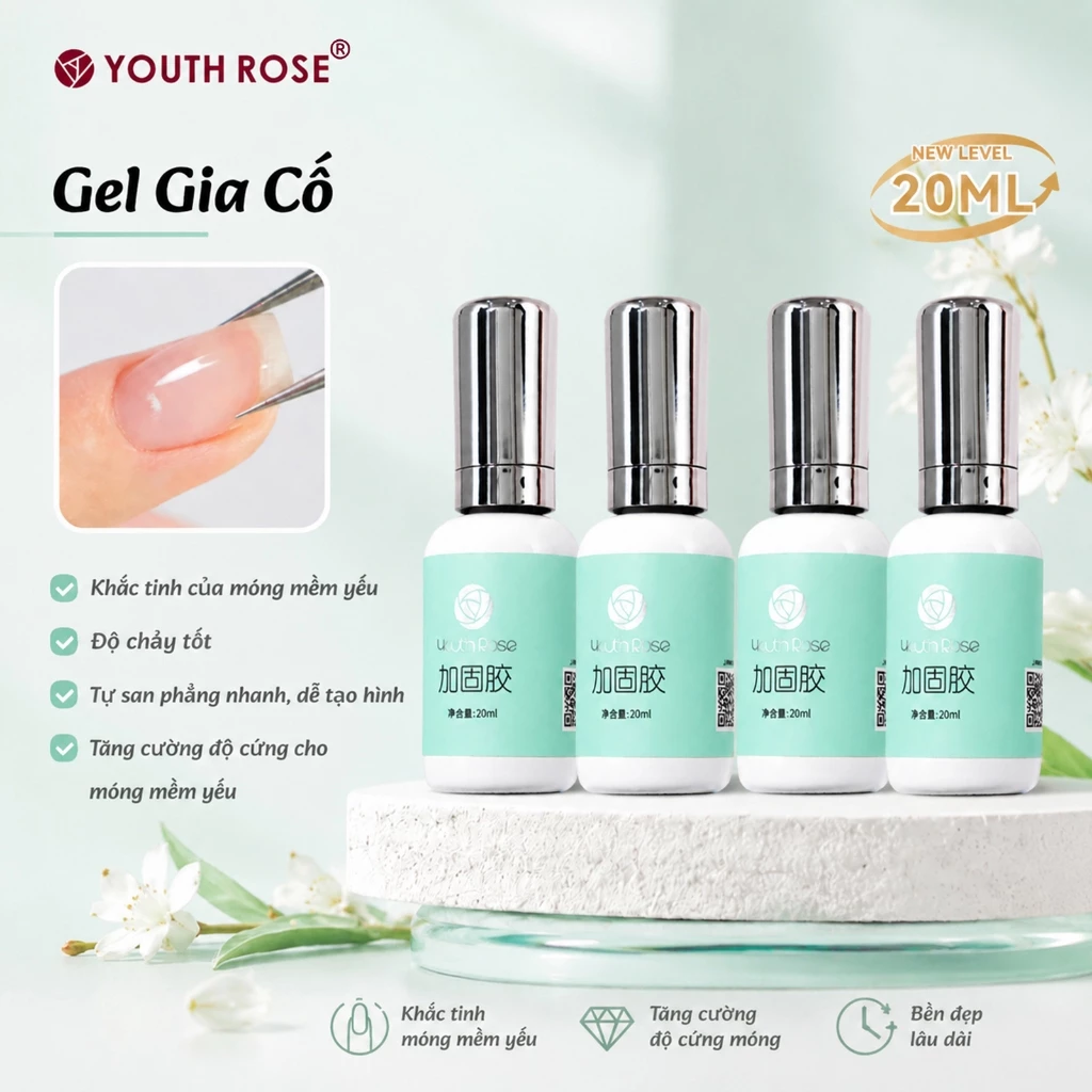 YouthRose Keo Gia Cố 20ml 4 Chai Builder Gel Cứng Móng Chuyên Nghiệp, Giúp Móng Khỏe Bền Đẹp