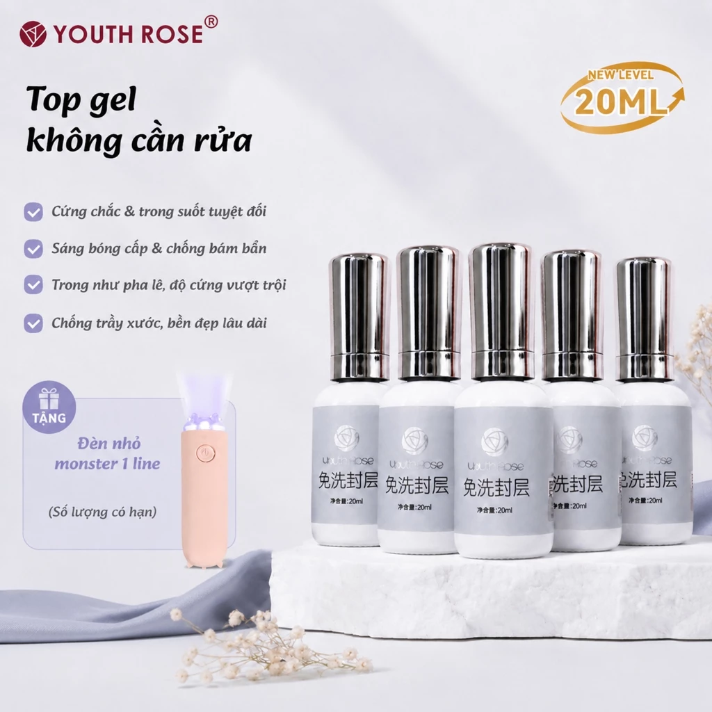 YouthRose Lớp Niêm Phong 20ml 5 Chai Top Coat Không Lau, Tạo Bóng, Chống Trầy, Bền Màu