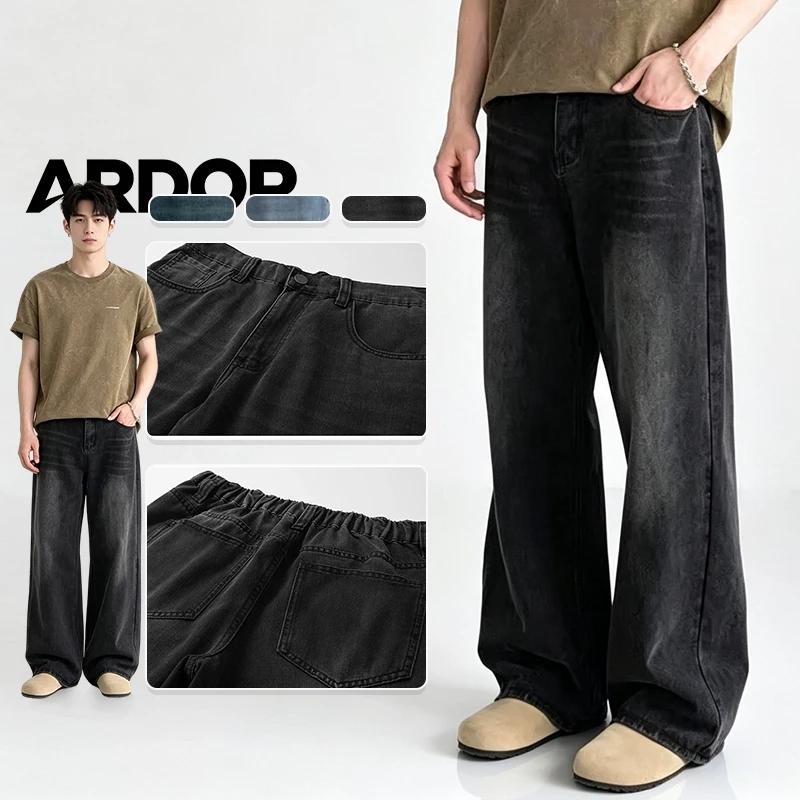 ARDOR Quần jean nam nữ cao eo baggy ống thẳng rộng vải jean chất lượng cao giặt màu phong cách cổ điển, nhiều màu đen xanh đậm xanh nhạt dáng suông thoải mái, phong cách Mỹ retro phối đồ đa dạng đi chơi dạo phố mặc hàng ngày
