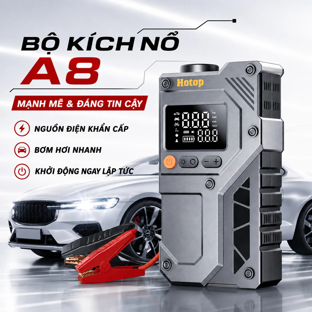 Bơm Lốp Kích Bình Ô Tô 4in1 - Tích Hợp Sạc Dự Phòng & Đèn Chiếu Sáng Mạnh Mẽ