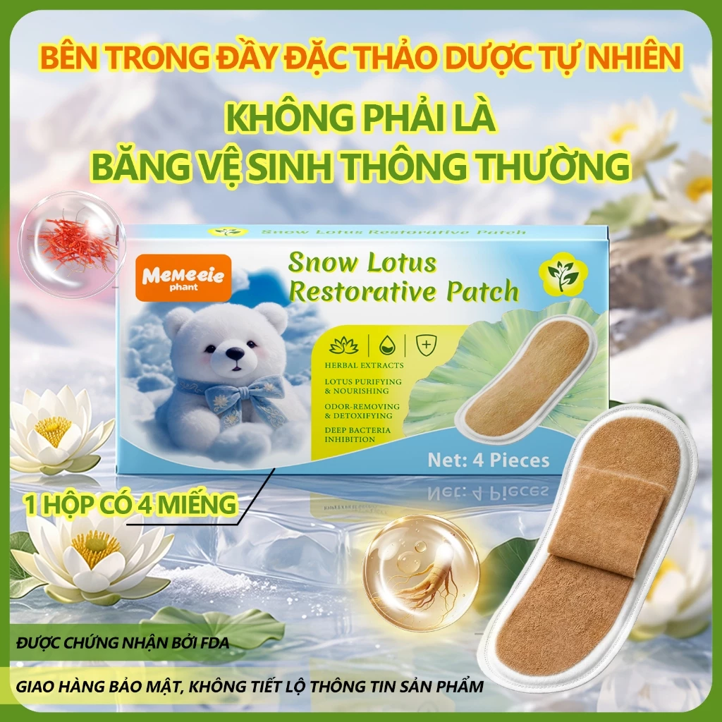 Băng vệ sinh hàng ngày thảo dược hoa sen tuyết Memeeie 132mm - 4 miếng, khử mùi chăm sóc vùng kín