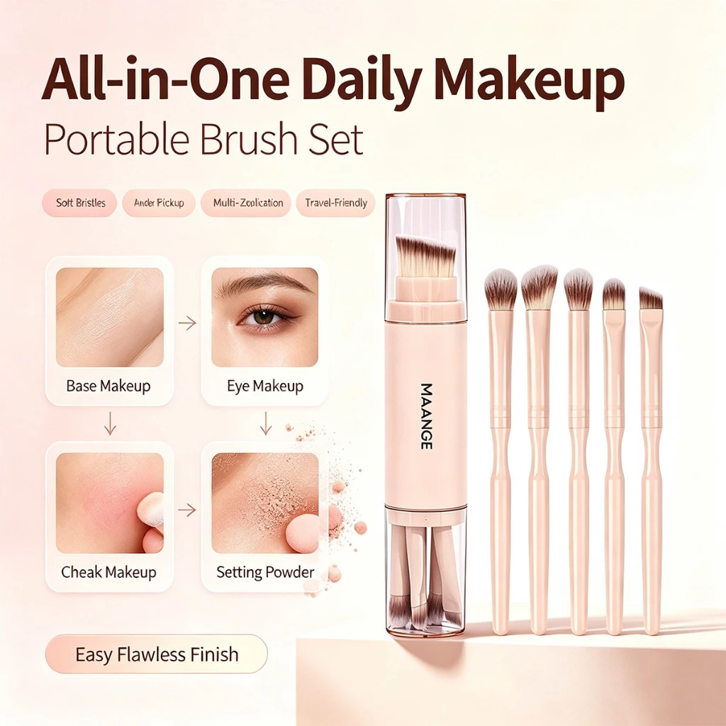 Bộ cọ trang điểm di động 5 trong 1 MAANGE – Lông tổng hợp mềm cho phấn nền, phấn mắt, má hồng & phấn nền 2623599