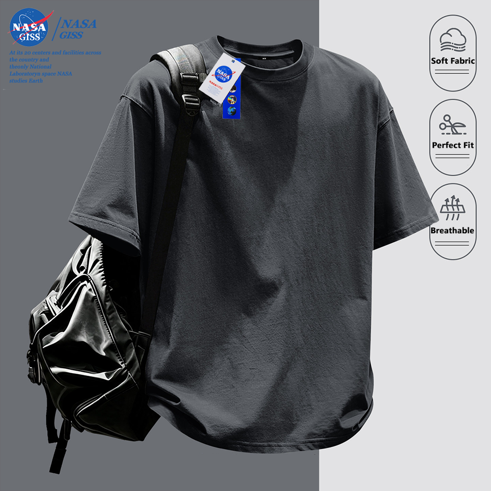 NASA Áo thun nam nữ Tay Lỡ thường Mùa hè Bản trơn t-shirt form rộng Cổ tròn…