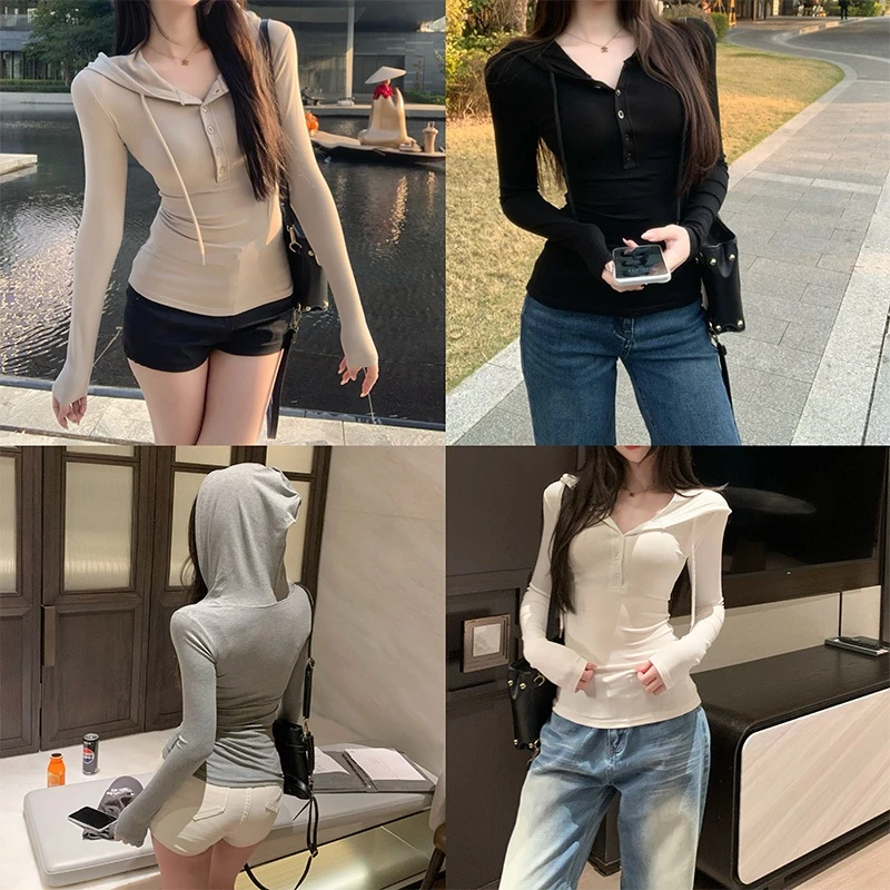 Áo Hoodie nữ Viviapparel – Phong cách Mỹ tối giản, Form-Fitting, Long-Sleeve, Half-Button Placket, Eo-Cinching, Gợi Cảm.