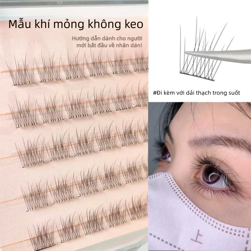 Lông mi giả tự dính Thân cây trong suốt mỏng tự nhiên Lông mi đơn cụm，mi giả có keo sẵn