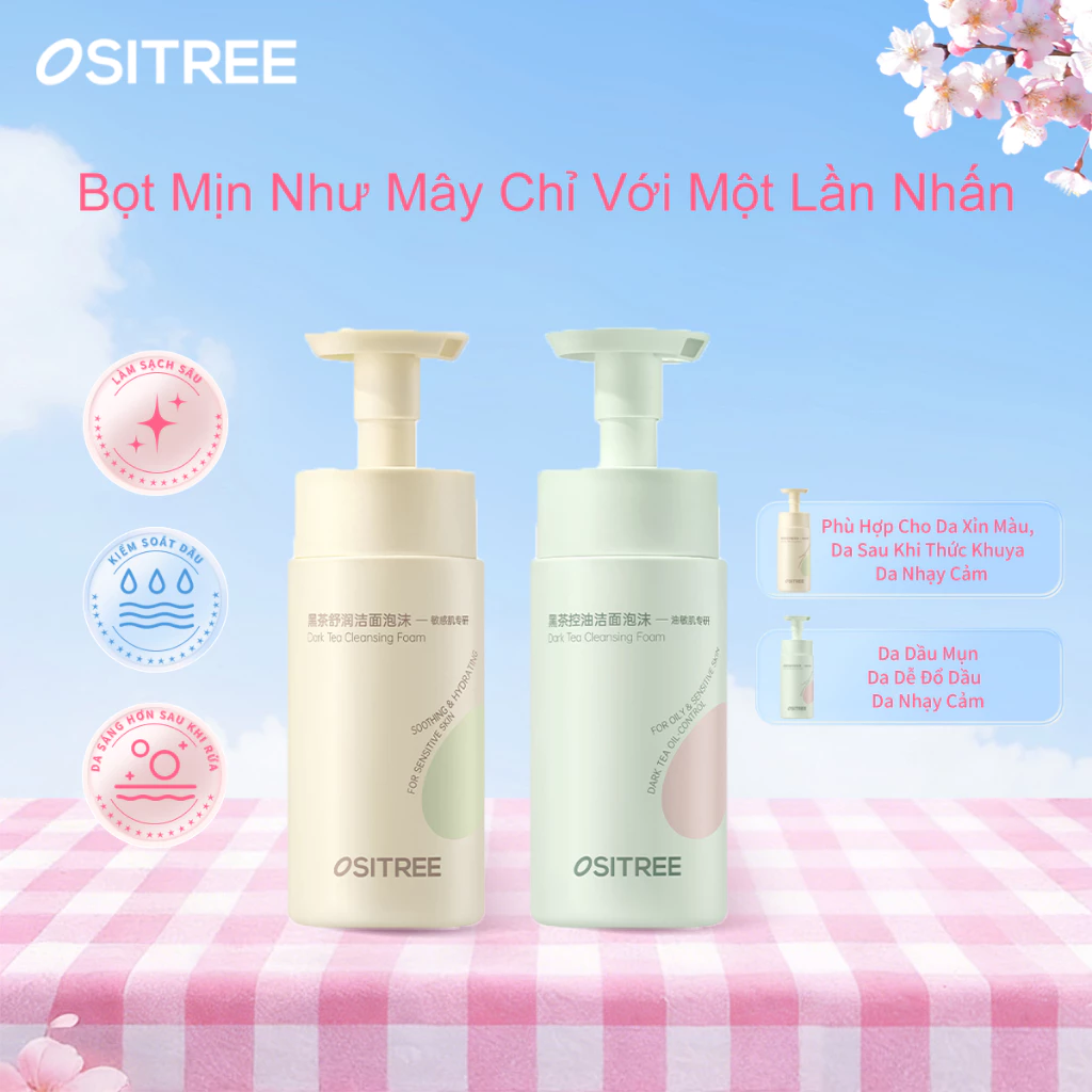 OSITREE Sữa Rửa Mặt Trà Đen 200g Bọt Mây Làm Sạch Dịu Nhẹ, Cấp Ẩm Da Khô, Kiểm Soát Dầu Da Dầu Mụn