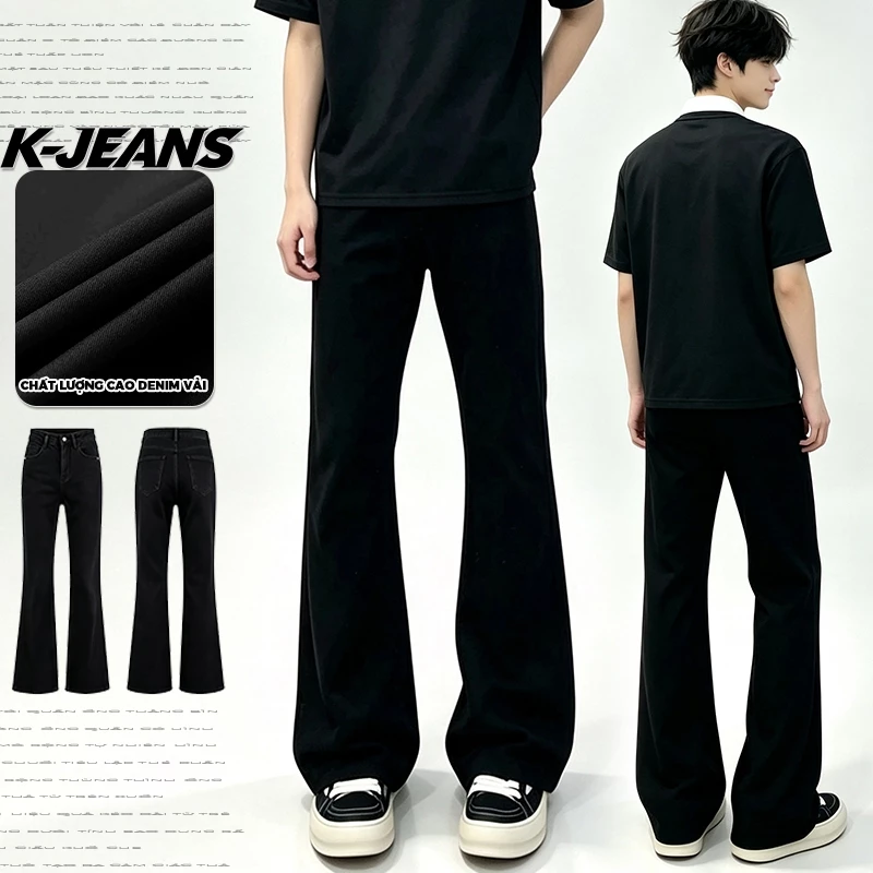 K-JEANS quần jean nam Quần jeans ống loe phong cách douying flare trơn loe nhẹ unisex (Phù hợp với đùi dày) vải co giãn nhẹ