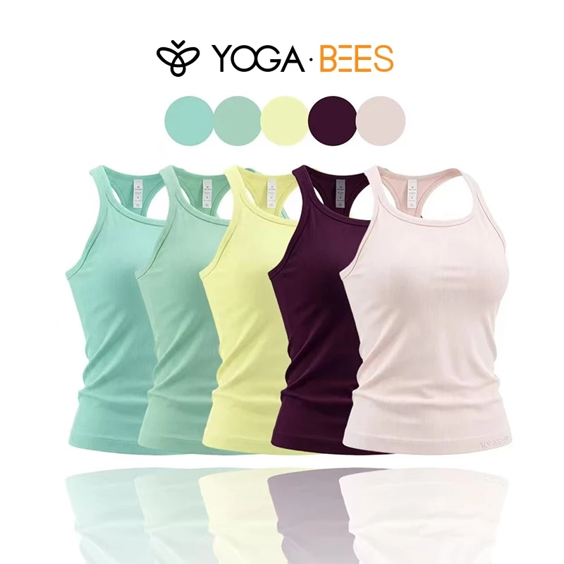 Áo dài sọc dọc dành cho nữ Yoga Bees, Slim Fit, thoáng khí, không tay cho thể thao, tập thể dục, tập yoga, chạy bộ, bình xếp lớp hàng ngày, có sẵn 5 màu