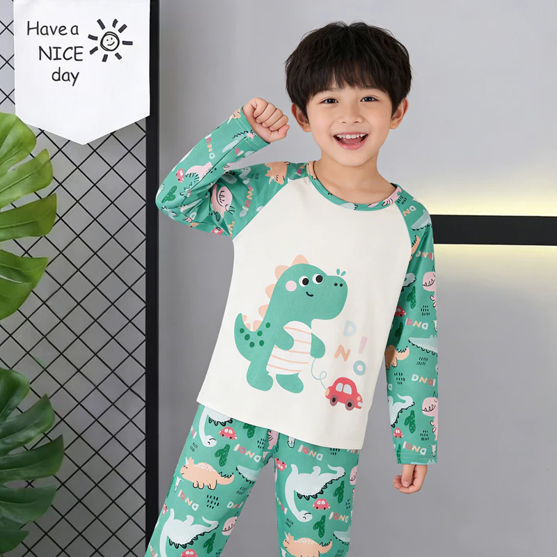 Flash Sale Quần Áo Trẻ Em Khủng Long Trẻ Em Tay Dài Cổ Tròn Áo Ngủ Thoải Mái Bé Trai Hoặc Bé Gái Cho 5 - 6 Tuổi