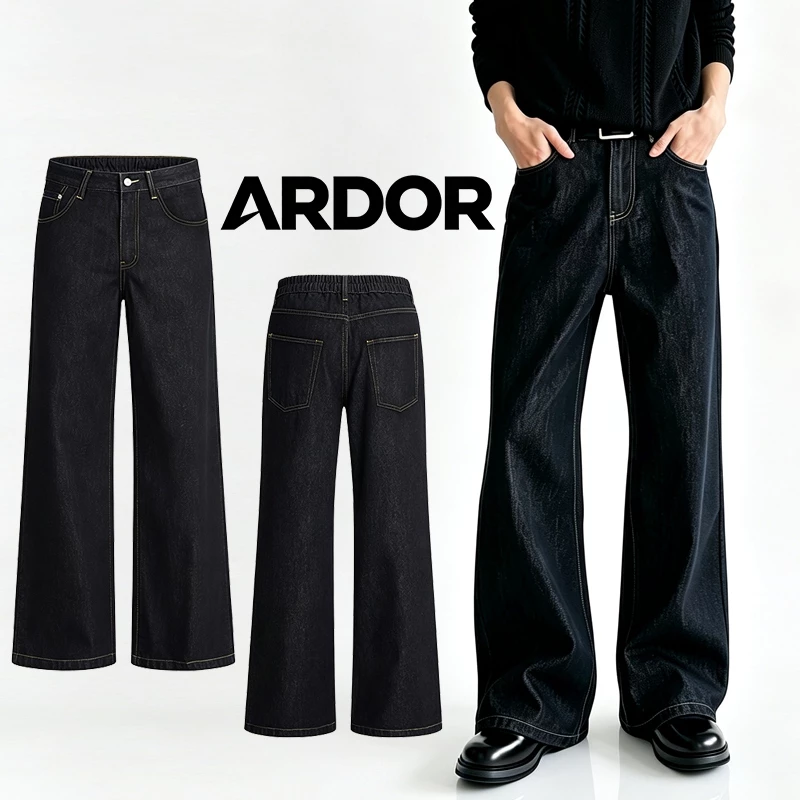 ARDOR Quần Jean Bò Nam Nữ Suông Rộng Ống Thẳng Siết Xanh Than Chỉ Nổi Quần Jeans cao cấp Xanh Cổ Điển / Đen Unisex Mềm Chỉ Nổi Lưng Cao Tôn Dáng Eo Nửa Thun