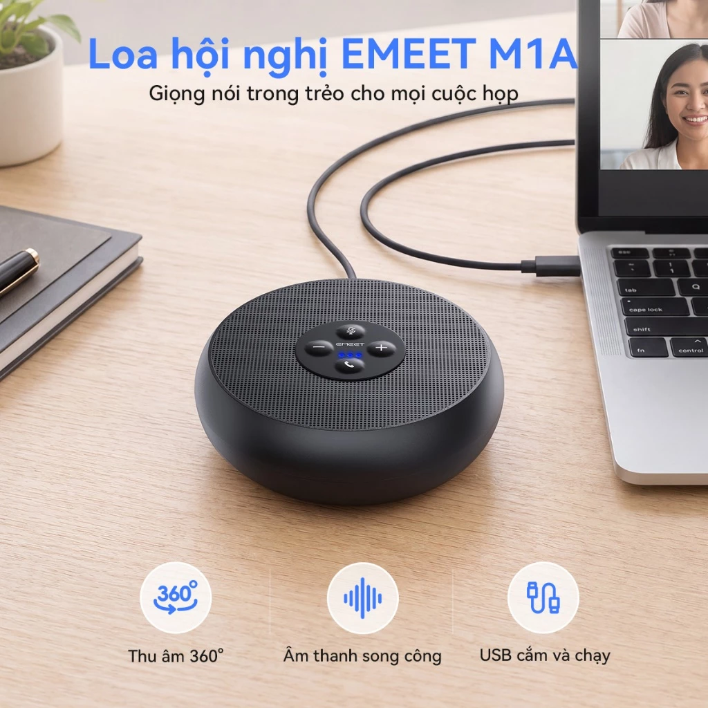 [EMEET] EMEET USB/Wired Speakerphone M1A, Noise canceling speaker with mics,AI Mics 360°Voice Pickup, Plug&Play