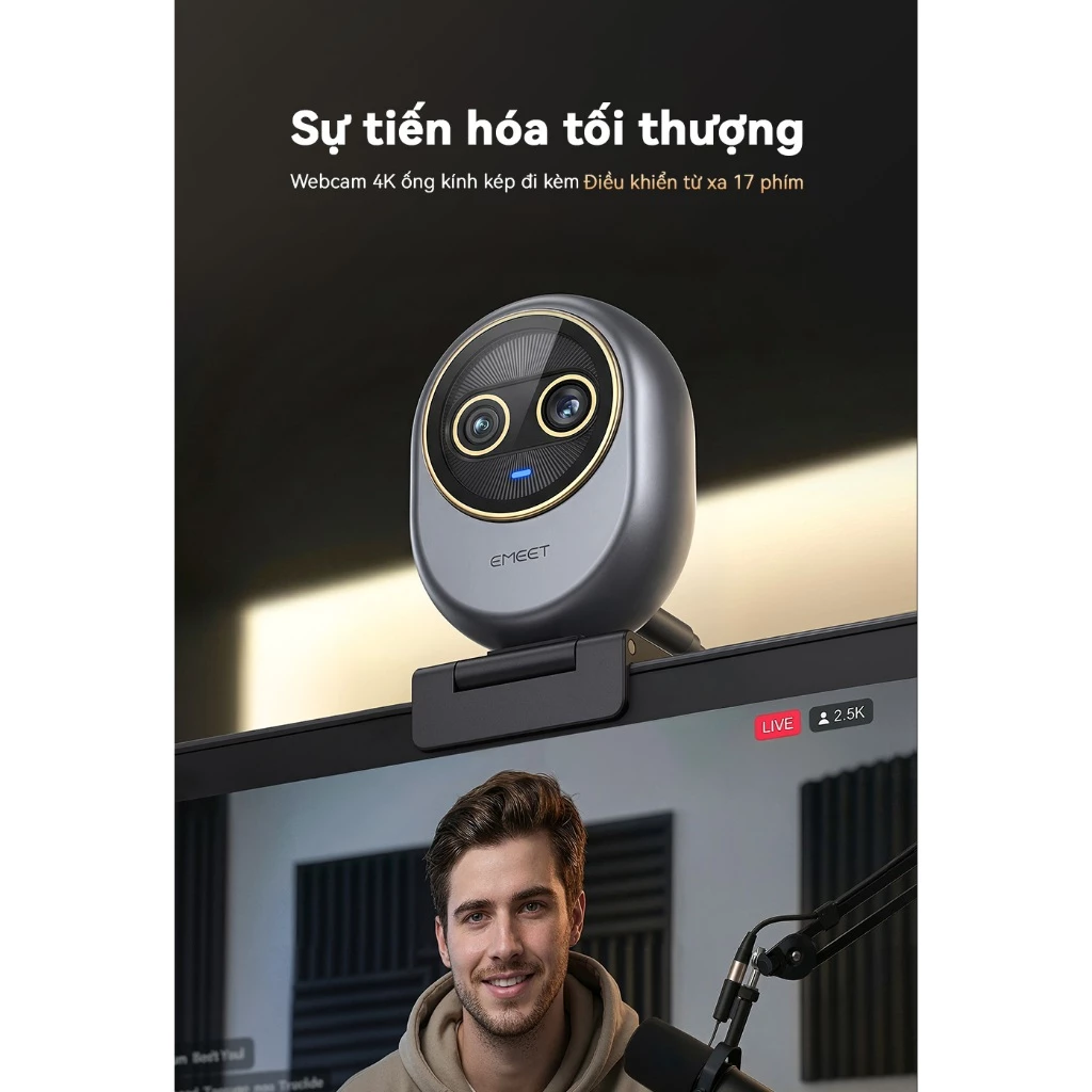 [Vận chuyển nội địa] Webcam EMEET Piko Dual 4K, ống kính kép góc rộng và tele, đi kèm điều khiển từ xa 17 phím, hỗ trợ zoom lai 11x. Cắm và chạy, tương thích rộng