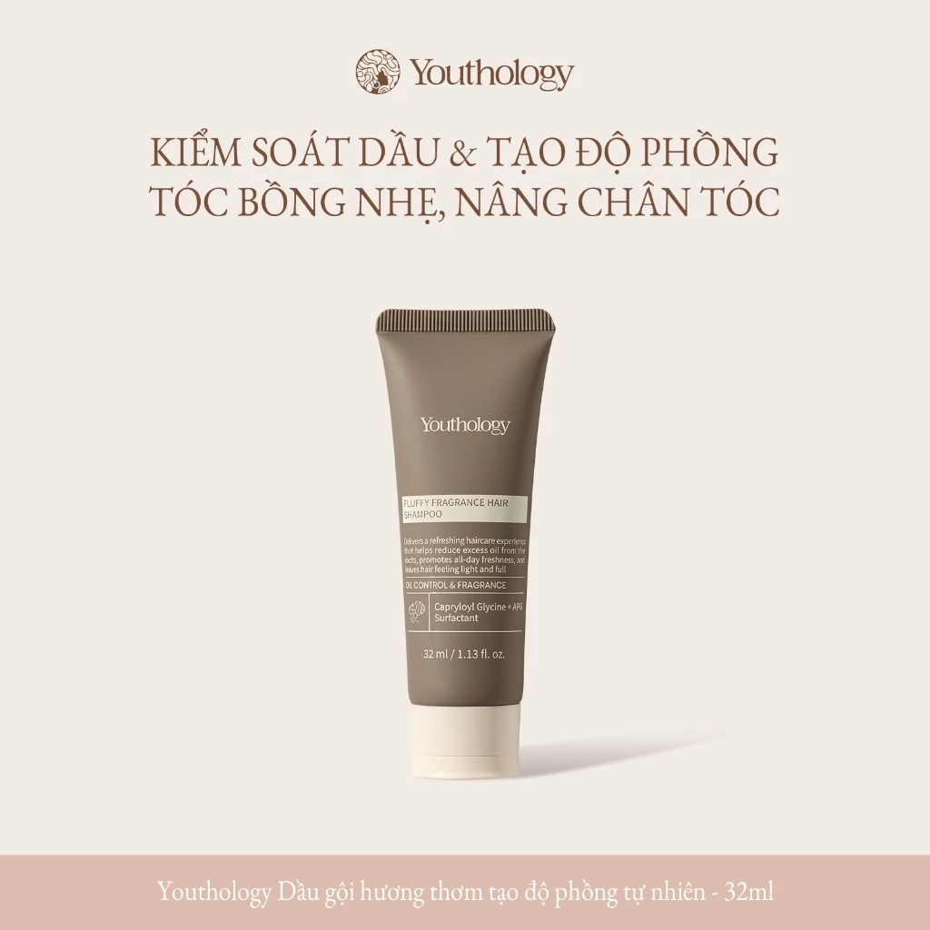 Youthology Dầu Gội Mini 32ml Tạo Phồng - Tóc Bồng Bềnh, Giảm Bết Dầu, Mềm Nhẹ, Sạch Thoáng