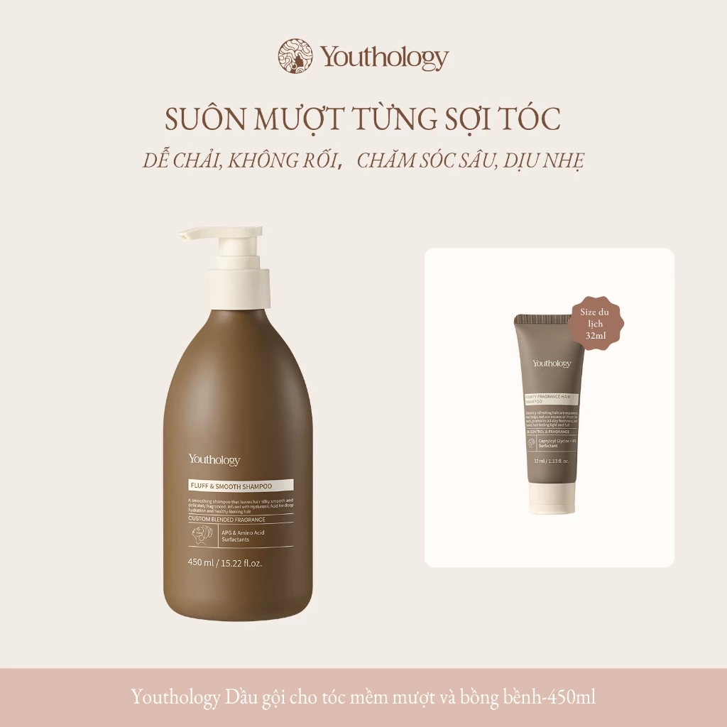 Youthology Dầu Gội Cho Tóc Khô Xơ 450ml Fluff & Smooth - Dưỡng Tóc Mềm Mượt, Giảm Tóc Rối, Hỗ Trợ Chắc Khỏe Với Protein