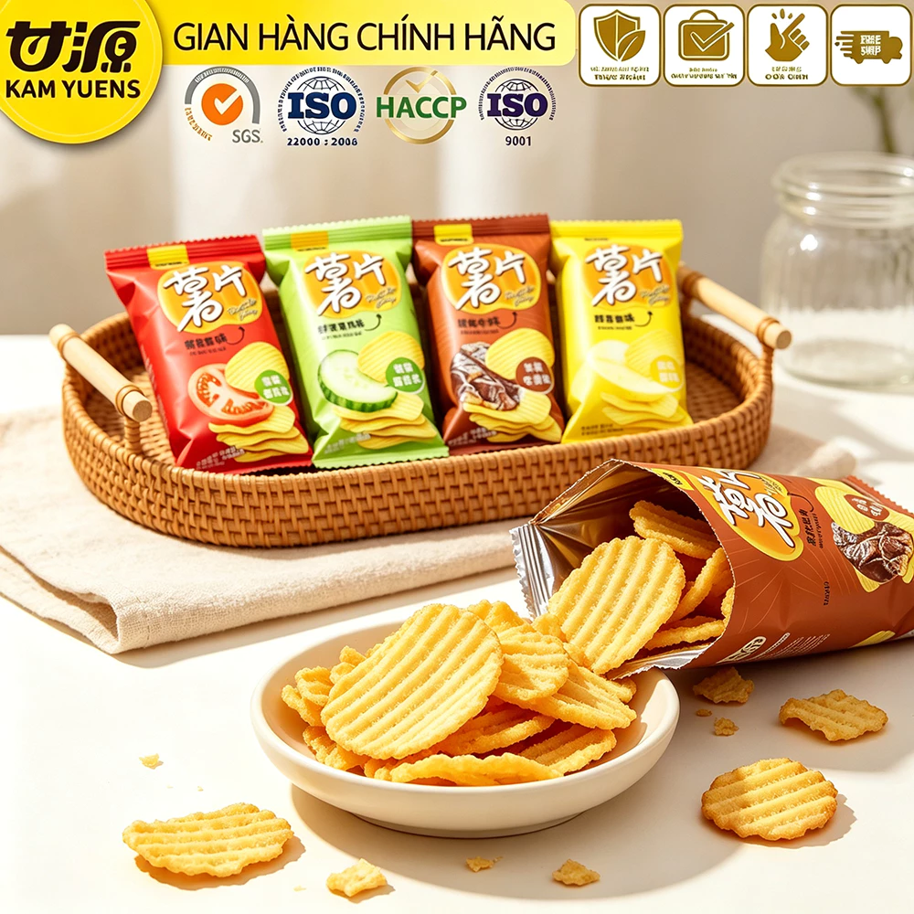 Ganyuan 20 gói Original Cut Hương Cà Chua Hương Vị Nguyên Bản Bầu Xanh Hương Khoai Tây Khoai Tây Khoai Tây Chiên Đồ Ăn Nhẹ Thông Thường Đồ Ăn Nhẹ Sắc Nét Ngon Gói Nhỏ