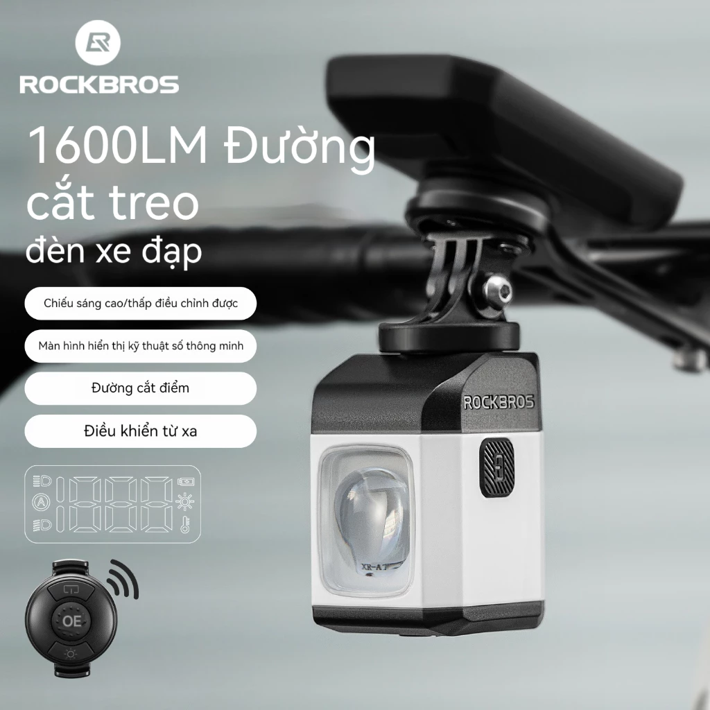 【Giao hàng 3 ngày】Đèn Pha Xe Đạp ROCKBROS LED 1600LM Điều Khiển Từ Xa Không Dây Cảm Biến Thông Minh Sạc USB IPX6 Chống Nước Chống Chói 4 Chế Độ MTB