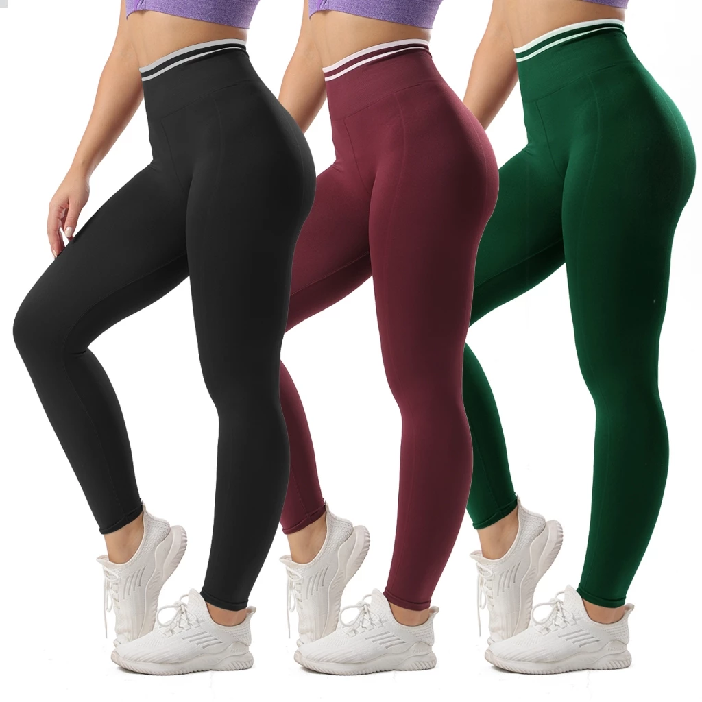 Dây Thắt Lưng Sọc Liền Mạch Cao Cấp Yoga Quần Legging Nữ Nâng Mông Kiểm Soát Bụng Co Giãn Chống Ngồi xổm Tập Gym Tập Luyện Chạy Thể Dục Quần chạy bộ 3 Màu