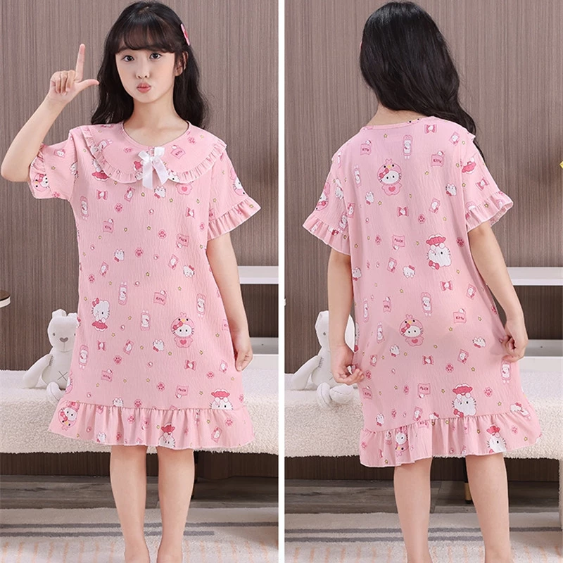 Váy ngủ cho bé gái lớn Váy ngủ trẻ em Áo ngủ ngắn tay Váy bé gái