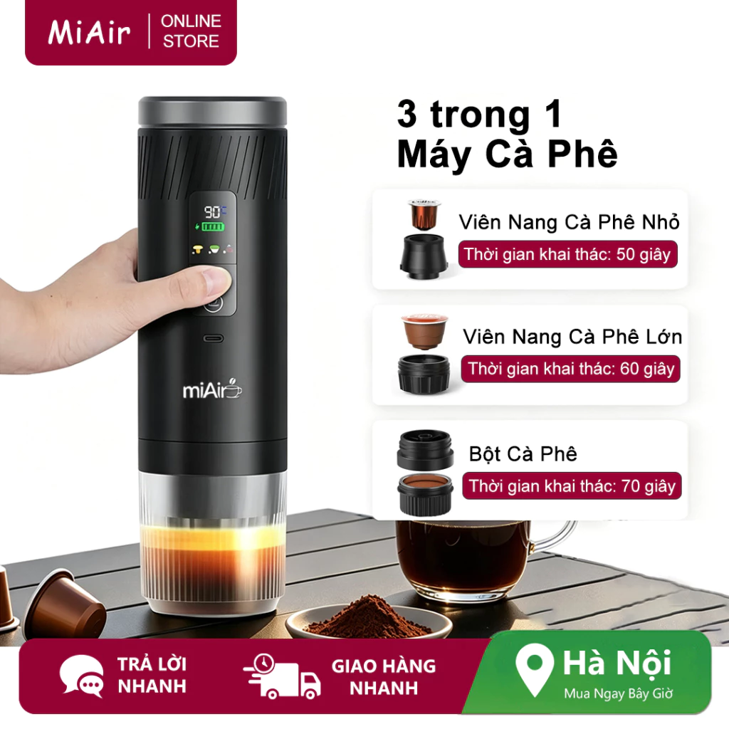 Máy pha cà phê 3 trong 1 Miair dành cho du lịch Máy pha cà phê di động ngoài trời có thể sưởi ấm Máy pha cà phê & Viên nang sử dụng kép 20Bar (KF-JN-04)