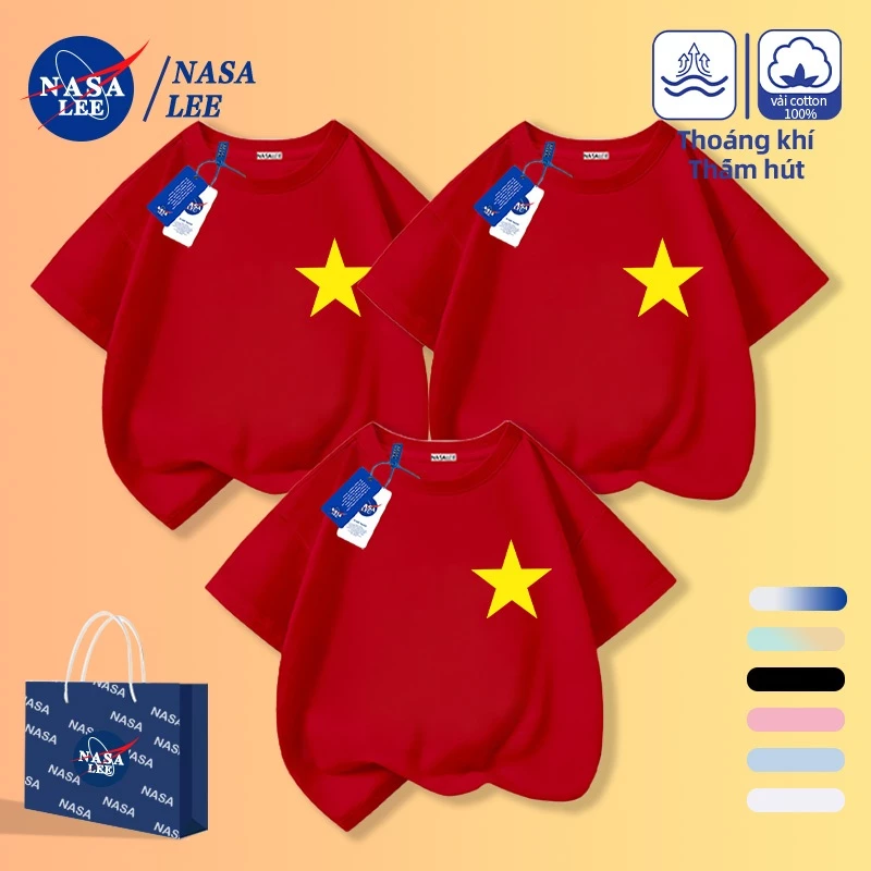 [Giao hàng trong ngày] Áo thun nửa tay ngắn hình ngôi sao năm cánh màu đỏ đơn giản dành cho cha mẹ và con cái