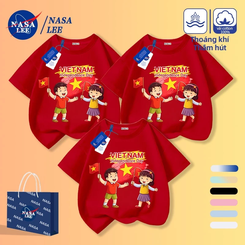[Giao hàng trong ngày] Nhân vật hoạt hình màu đỏ Họa tiết cờ quốc gia bằng vải Cotton ngắn tay dành cho cha mẹ và con cái Áo thun nửa tay cho trẻ em Họ ba gia đình cùng phong cách Trẻ em