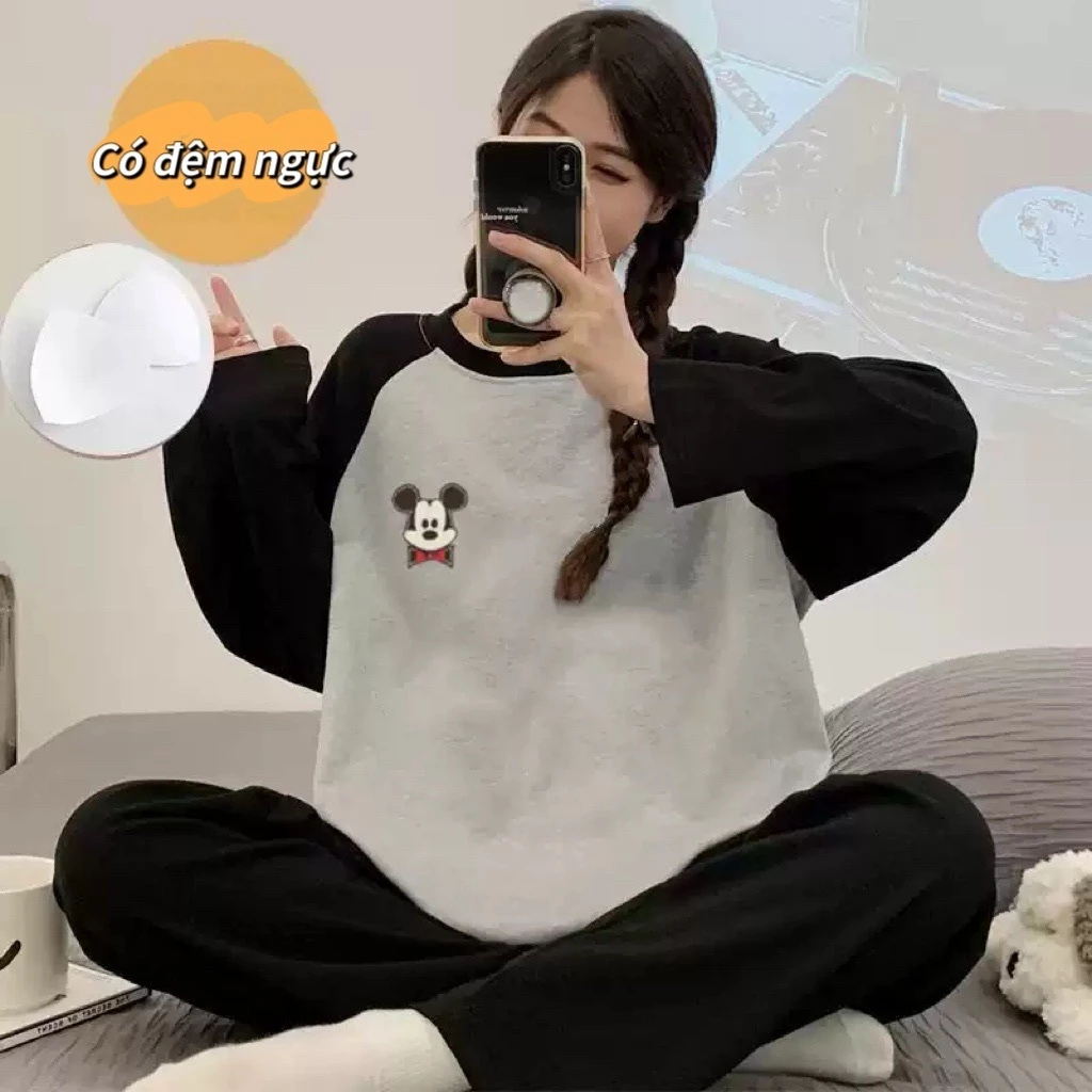 Bộ Đồ Ngủ Dài Tay Nữ Có Miếng Lót Ngực, Phù Hợp Mặc Nội Và Ngoại trong Mùa Đông và Xuân
