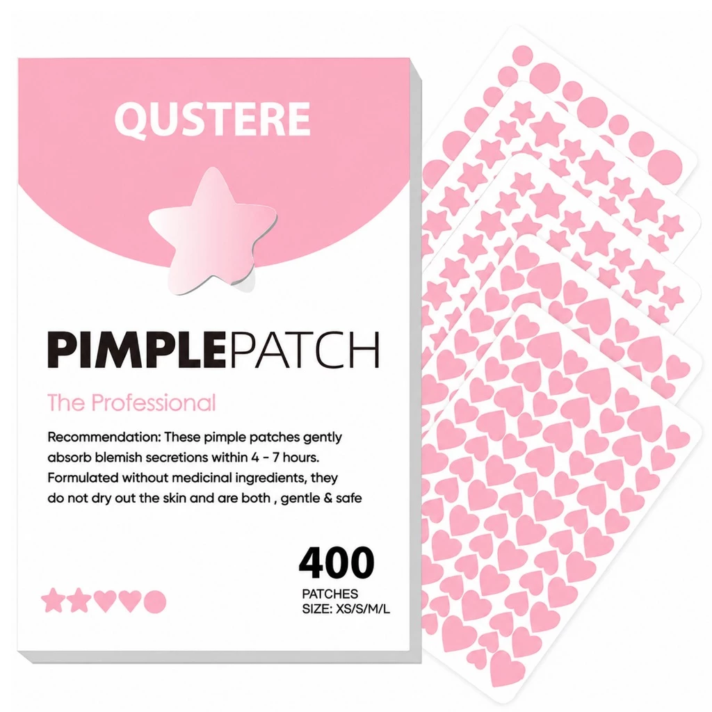 QUSTERE 400 Miếng Dán Mụn Hydrocolloid Hình Trái Tim & Ngôi Sao – Miếng Dán Chăm Sóc Da Hằng Ngày, Giúp Hấp Thụ Dịch Tiết Và Bảo Vệ Da