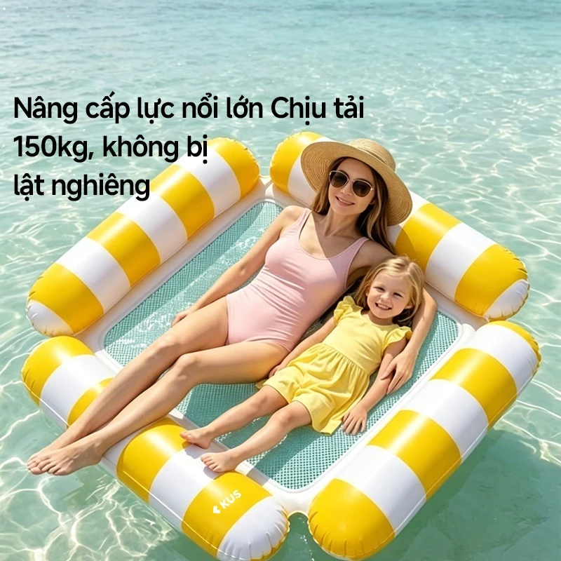 Phao Lưới Bơi Chống Lật Gấp Gọn Cho Người Lớn Và Trẻ Em - Ghế Phao Thư Giãn Kèm Bơm Đi Biển Hồ Bơi