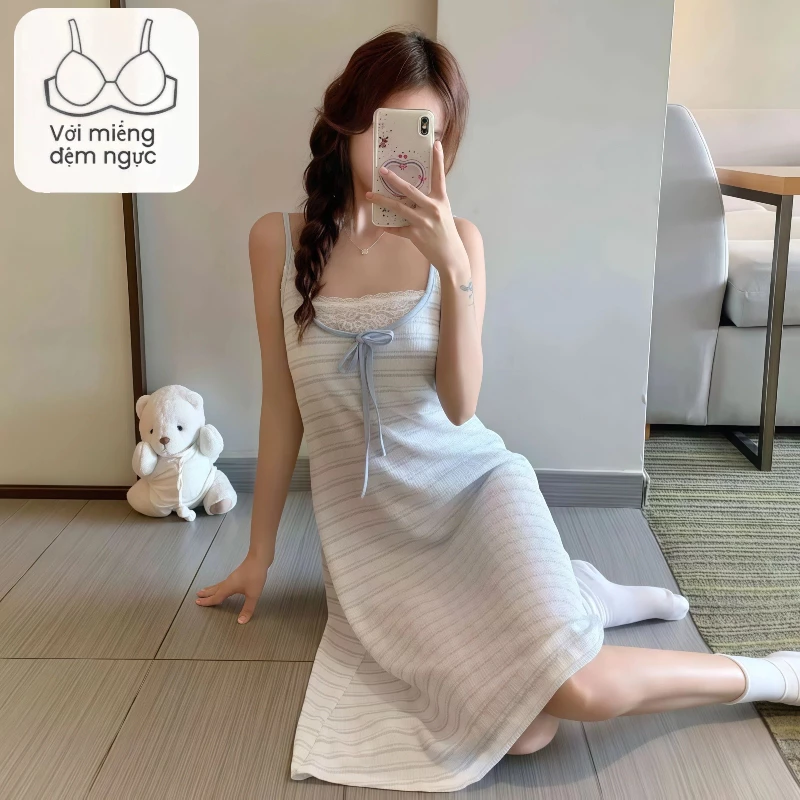 Đầm ngủ nữ dây quai phong cách công chúa – Chất liệu Cloud Cotton thoáng mát – Có đệm ngực sẵn – Mẫu mới mùa hè 2026 – Mặc ở nhà hay đi chơi đều êm ái
