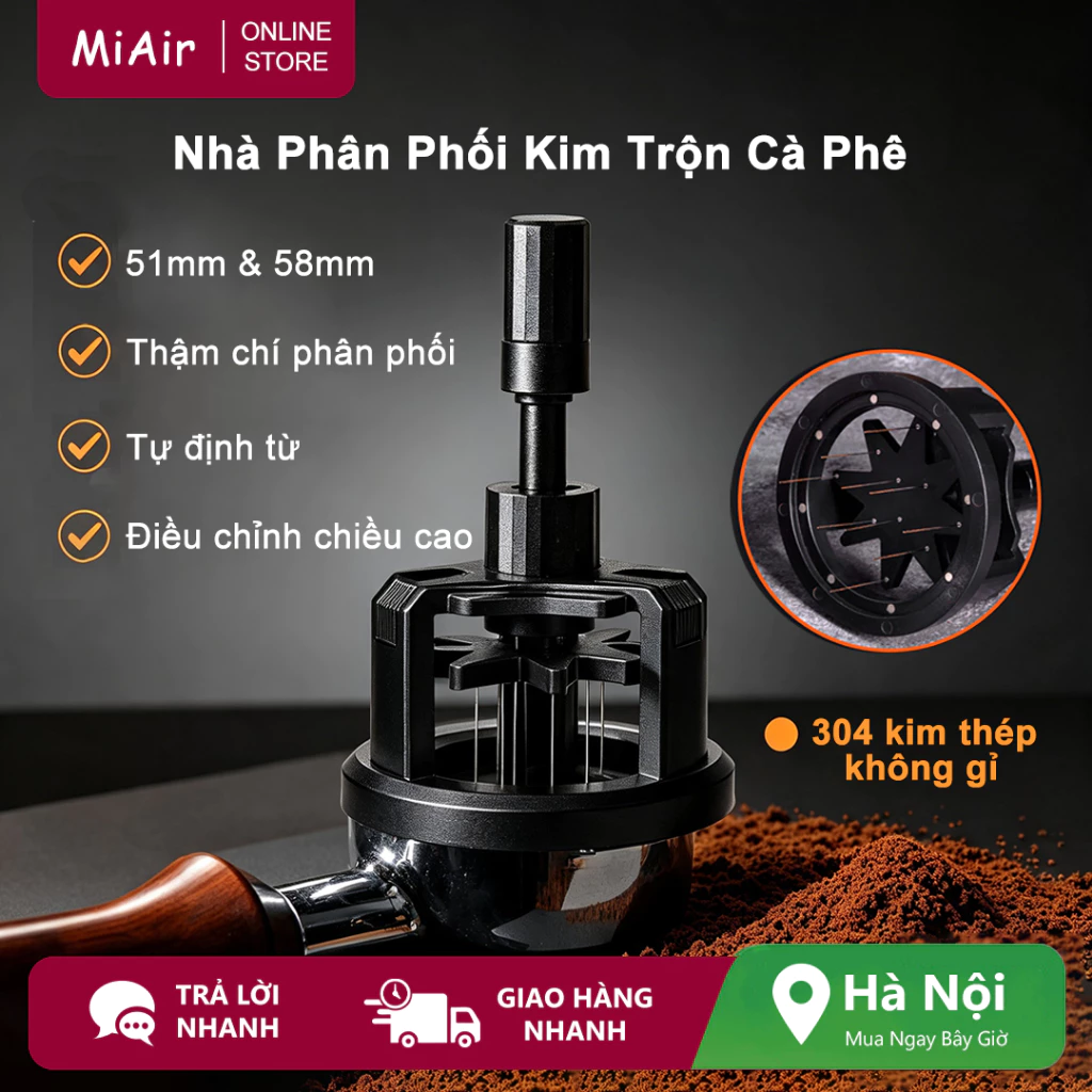 Máy khuấy cà phê quay Miair 51mm / 58mm có đế từ tính, Dụng cụ khuấy cà phê 10 kim WDT cho các Barista gia đình và chuyên nghiệp
