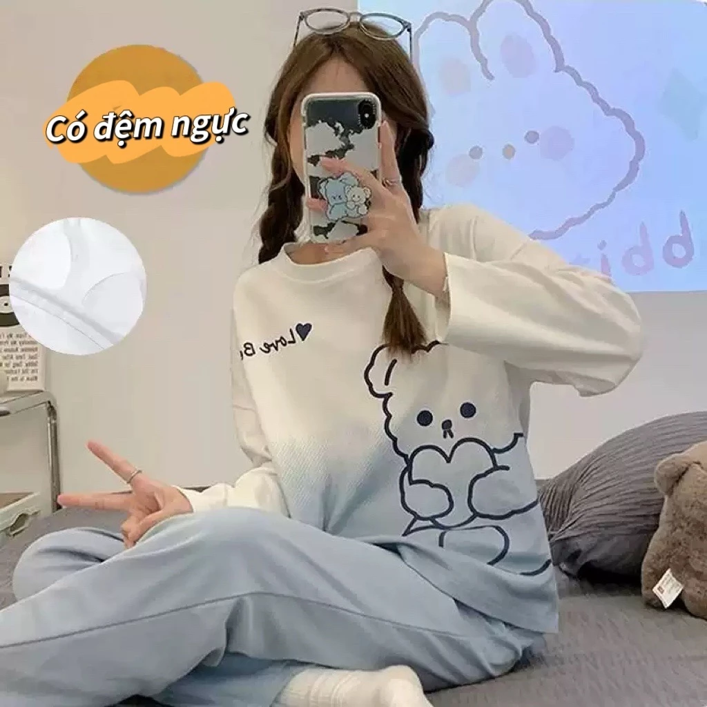 【Khuyến mãi đặc biệt thanh lý cuối mùa】Có miếng lót ngựcĐồ ngủ nữ mới mùa thu đông, có miếng lót ngực, họa tiết đáng yêu, mặc được ở nhà và ra ngoài (tay dài + quần dài).