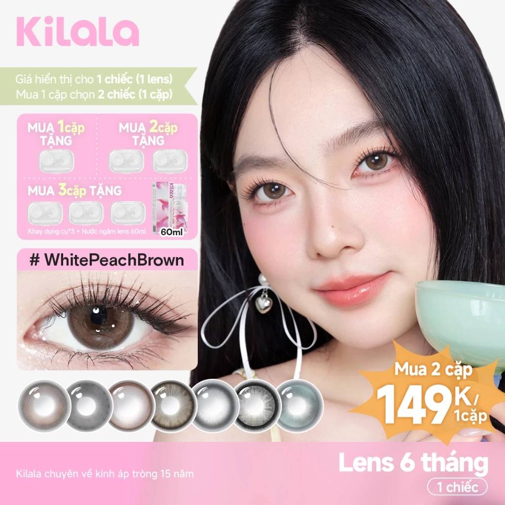 Kính áp tròng Kilala màu nâu Bright Amber/ Pearly Grey/lens cận 6 tháng DIA 14.2-14.5mm có độ (0-7) [Giá 1 chiếc lens ]