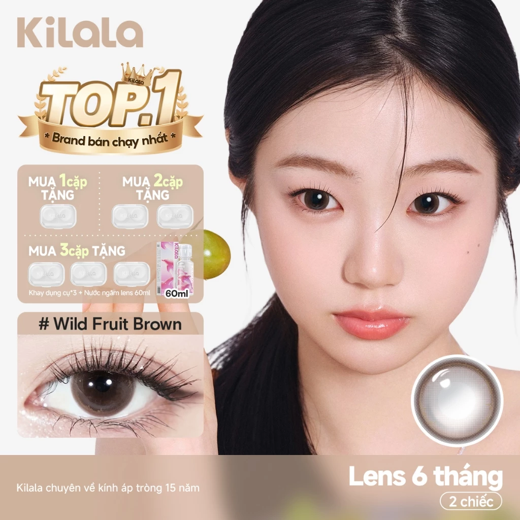Kính áp tròng Kilala màu nâu Wild Fruit Brown lens cận 6 tháng DIA 14.2mm có độ (0-8) 1 cặp